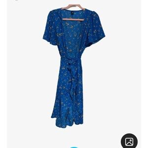Blue Floral Wrap Midi Dress